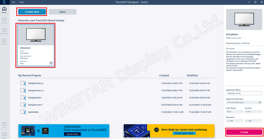 Figure 6: TouchGFX project opening screen